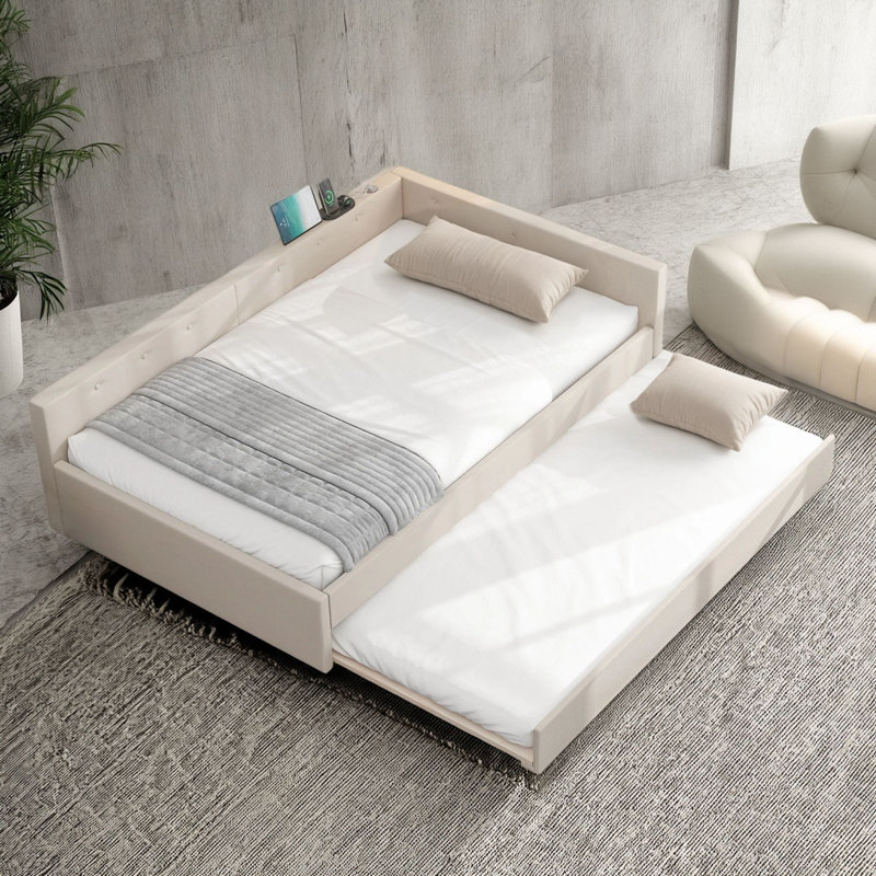 This Upholstered Platform Bed With USB Port Offers Convenient In-Bed Charging. This Is For Small Spaces, Providing Both Comfortable Sleeping And Ease Of Use.