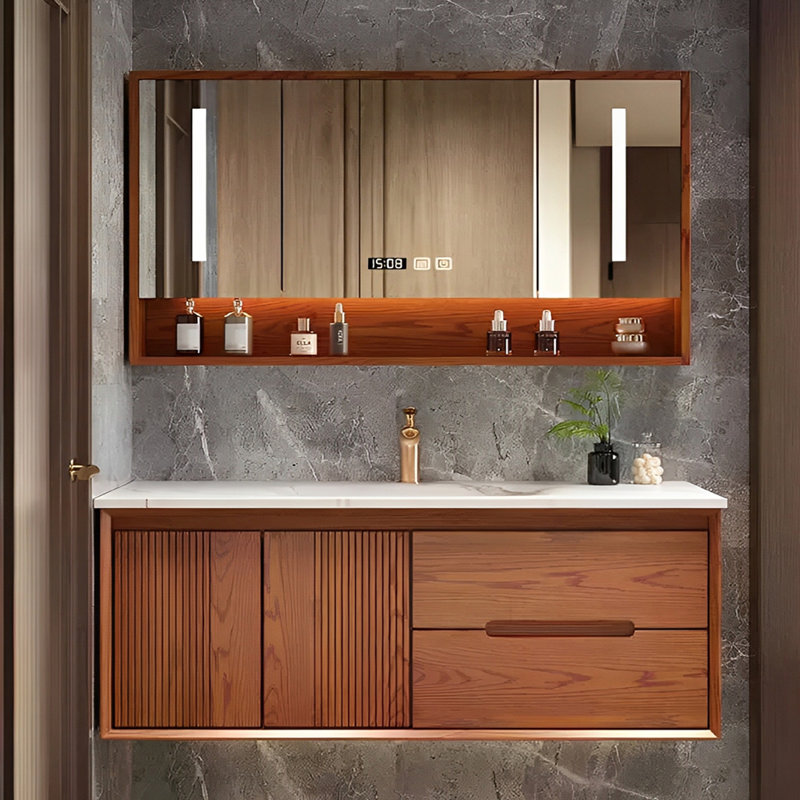 Armoire de salle de bain simple de style chinois, H 19,69 po x l 47,24 po x P 19,69 po, Marron clair