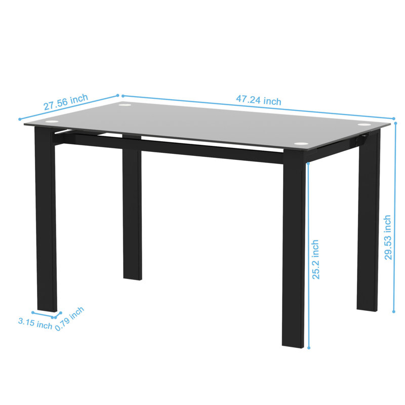Table rectangulaire noire en verre trempé - activité extérieure excitante, capacité de poids de 170 lb en verre de backgammon moderne, rectangulaire, agréable,