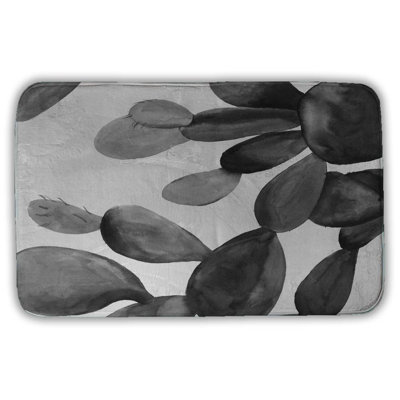 Grayscale cactus Bath Mat with Non-Slip Backing - Quick Dry Memory Foam Bathroom Rug - Absorbent - Modern Plush Spa-Style - Machine Washable