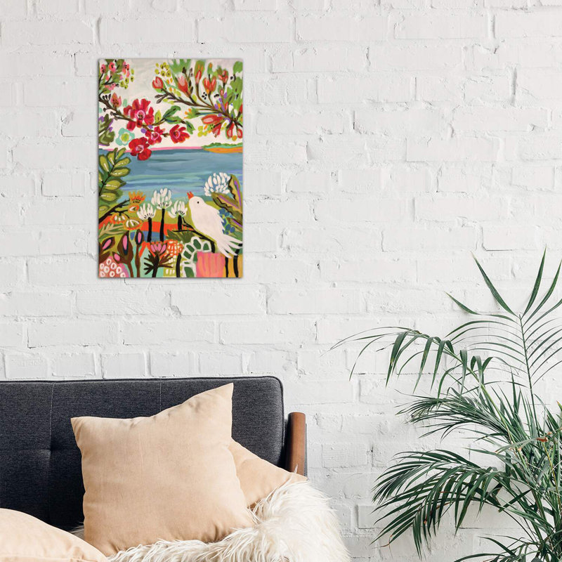 «Birds in the Garden II» par Karen Fields - reproduction de peinture encadrée, H 26 po x l 18 po x 1,5 po, Toile tendue