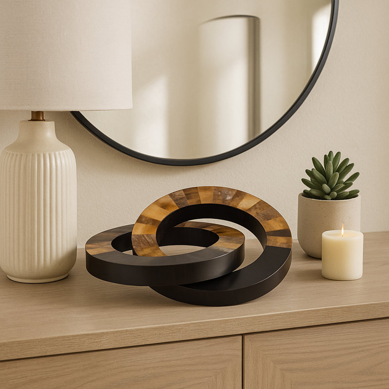Decorative Two Tone Interlocking Ring for Home Decor – Modern Decorative Object for Shelf Styling or Living Room Decoration – 20", Brown