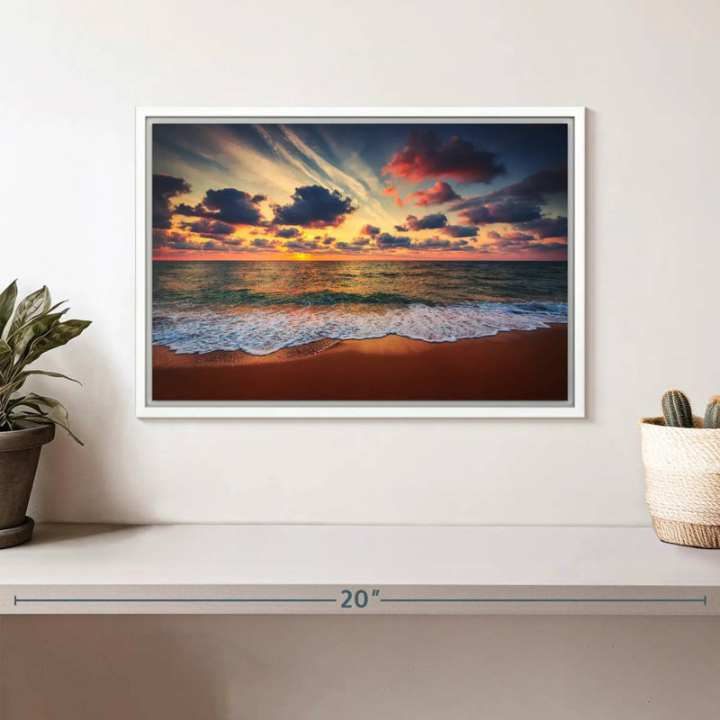 Coucher de soleil d'été, Cadre flottant blanc, 13 po x 9 po
