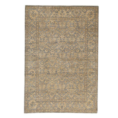 Tapis unique de 6 pi x 8 pi 8 po jaune / gris One-of-a-Kind