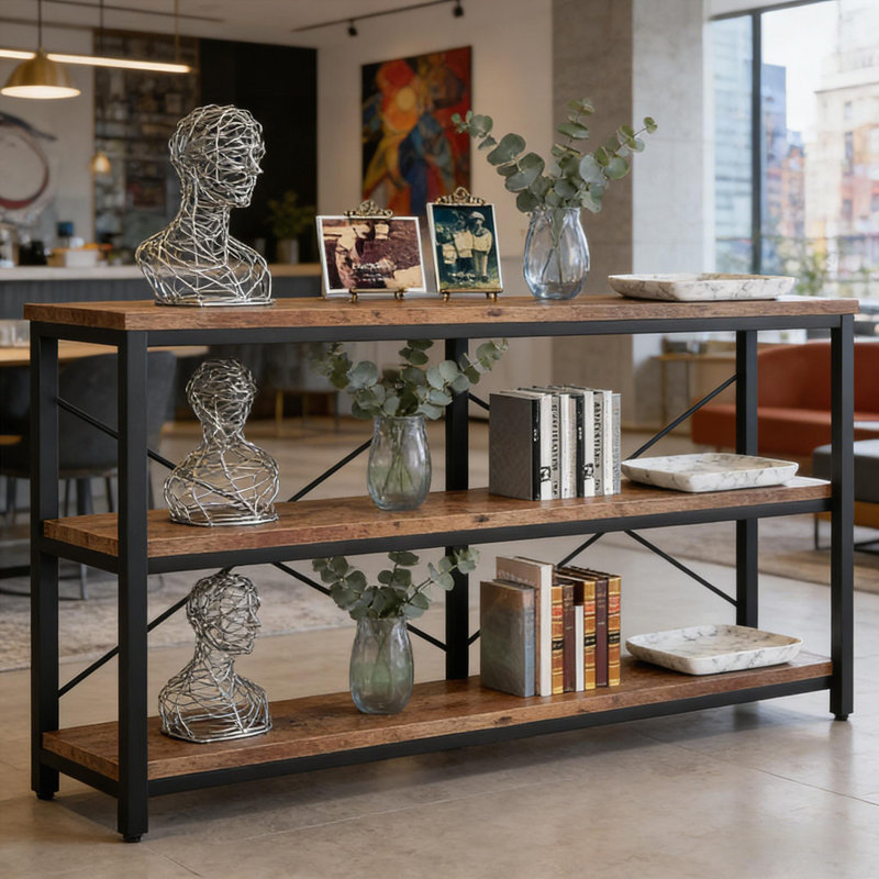 Console Table,Sofa Table, Black,Rustic Brown