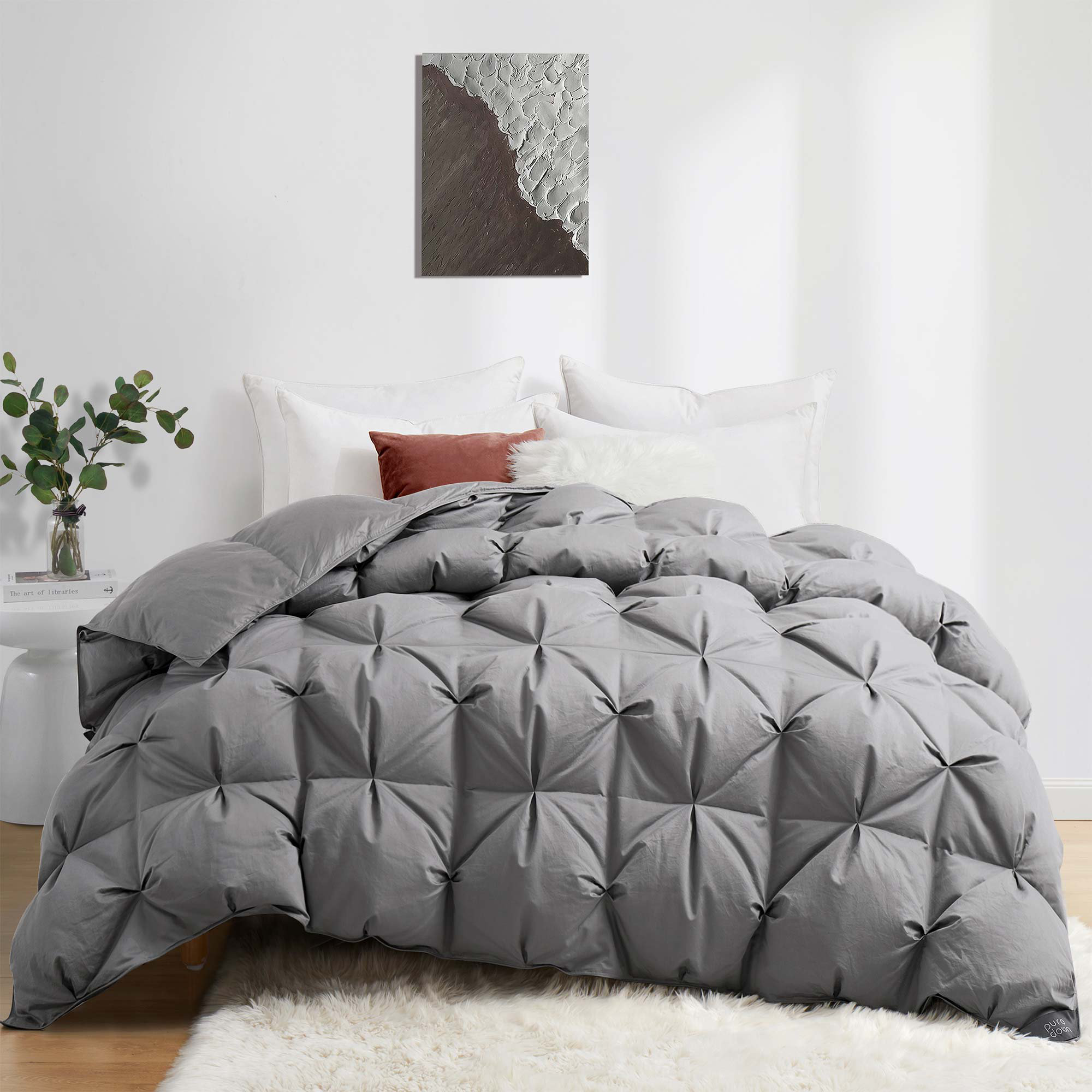 Winter Goose Down Comforter with 300 TC Organic Cotton Fabric, King, Gray