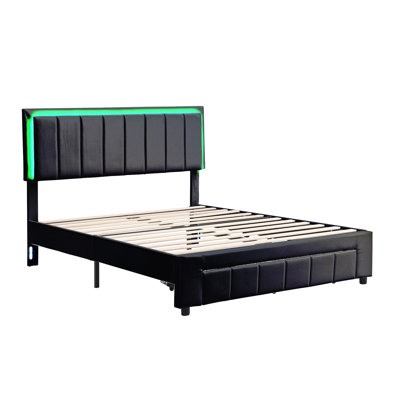 Upholstered Platform Bed With LED Lights And Two Motion Activated Night Lights,Queen Size Storage Bed With Drawer -  Ivy Bronx, 4360F86BDE4F4195ABBB8B101DB41DFE