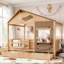 Lits doubles avec rangement, structure en bois MDF de style ferme pour maison d'enfants