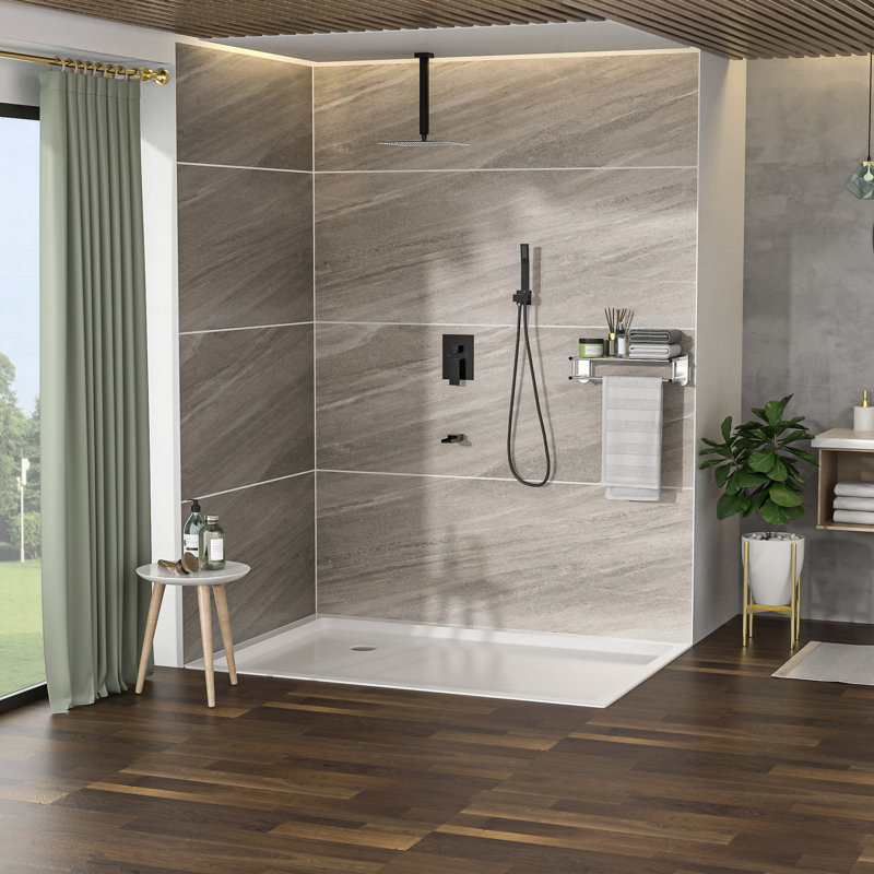 Ceiling Mount Shower System With Tub Spout - Nozzle For Easy Clean Oil Rubber Bronze Waterfall & Adjustable Head