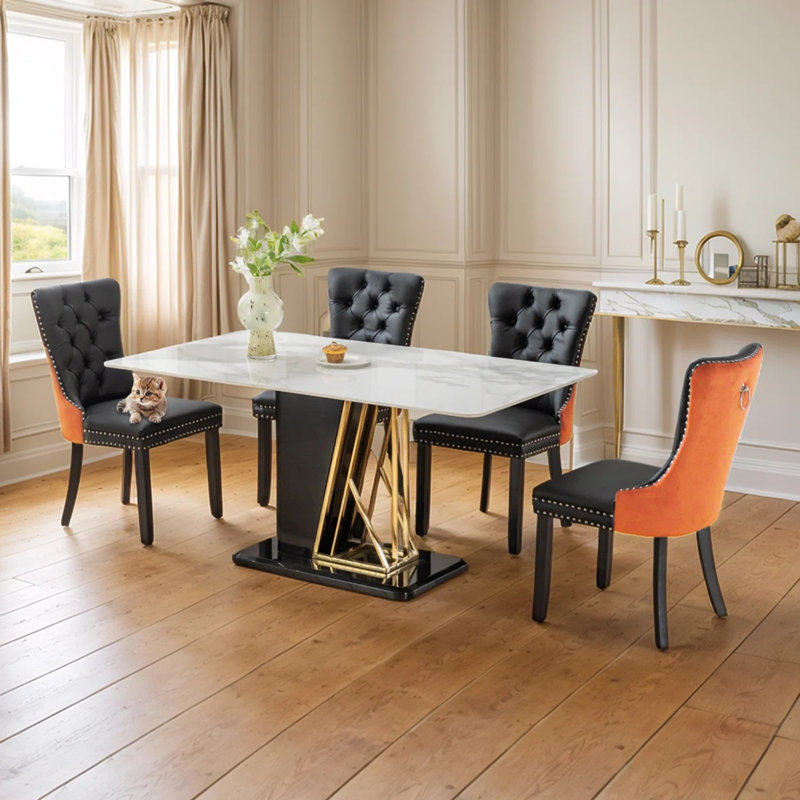 Chaises de salle à manger rembourrées Seita, 4, Noir / Orange, Noir