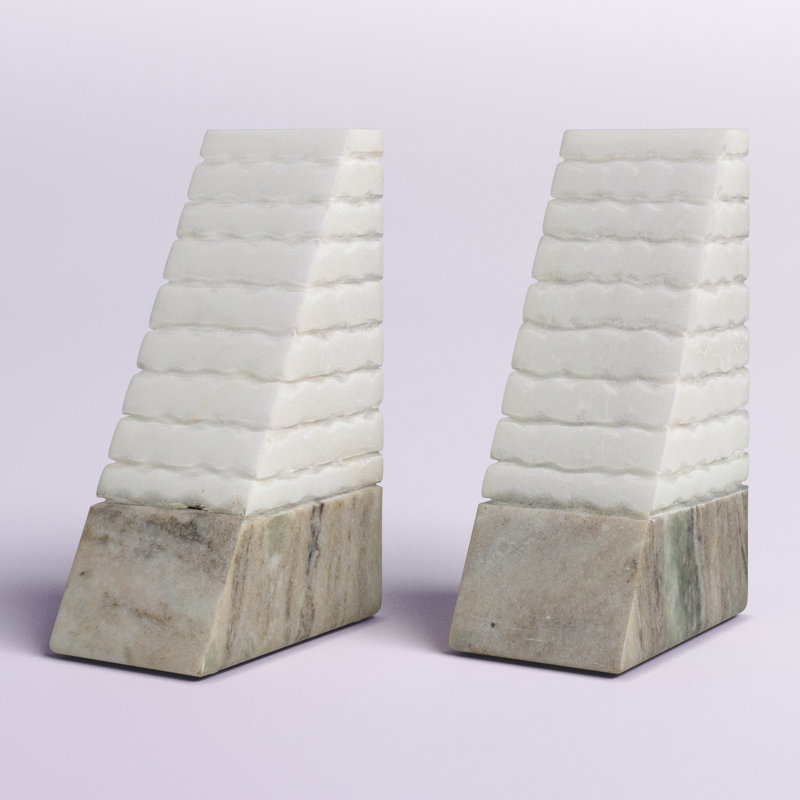 Jacia Stone Marble Bookends - Modern Geometric Decorative Accent with Heavyweight Pyramid Design, Elegant Home Decor