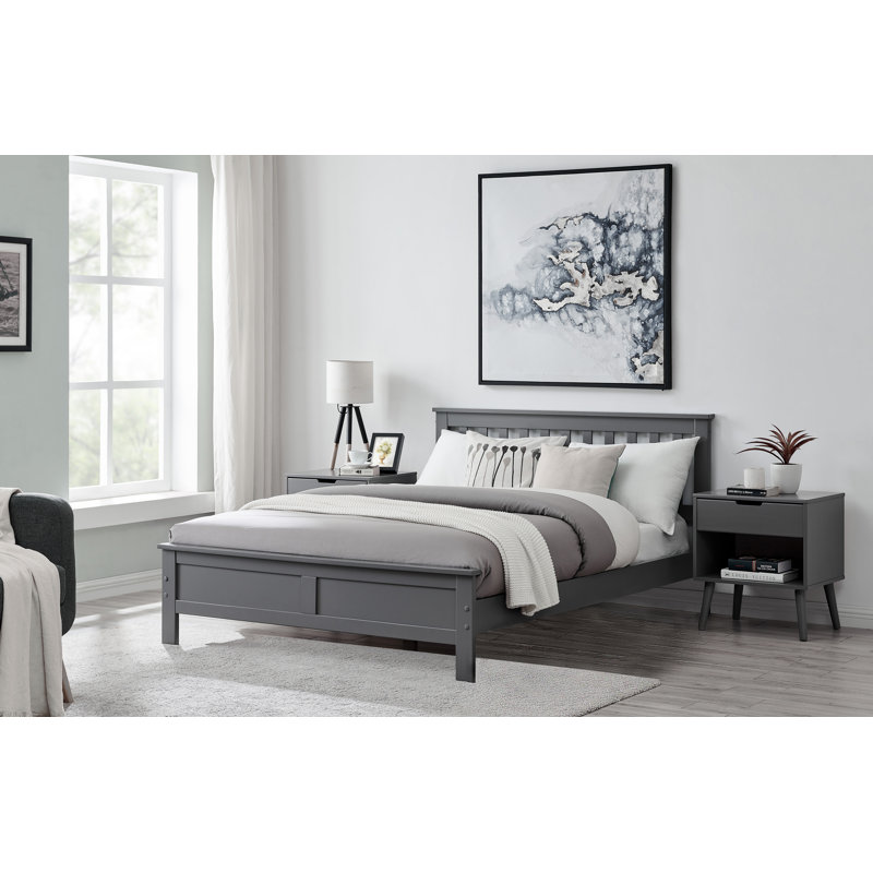 Codman Solid Wood Painted Bed Frame - Modern Farmhouse Style, Grey, Double (4'6)