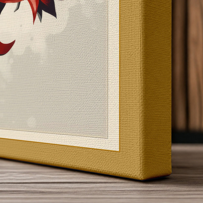 Pomegranate Branch Japandi - Wrapped Canvas, 36x24 - 91.4 x 61.0 cm, Ochre Border