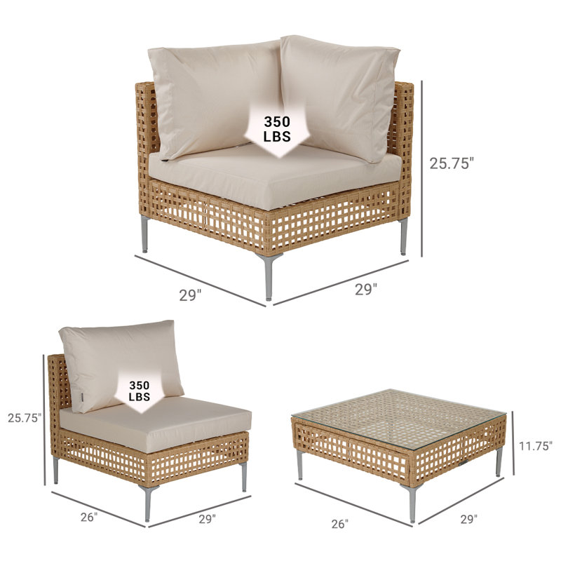 7 Piece Sectional Seating Group With Cushions, Natural, Beige