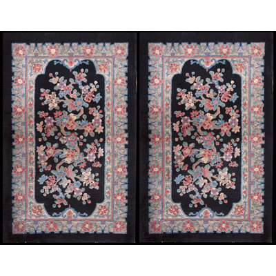 Antique Wool Black Hand Knotted Pile Rug