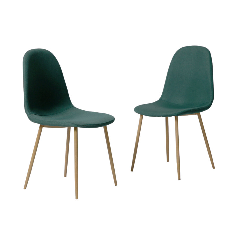 Asteria - Linen Dining Chairs - Modern Kitchen & Dining Seating, Dark Green, Natural Wood, 2