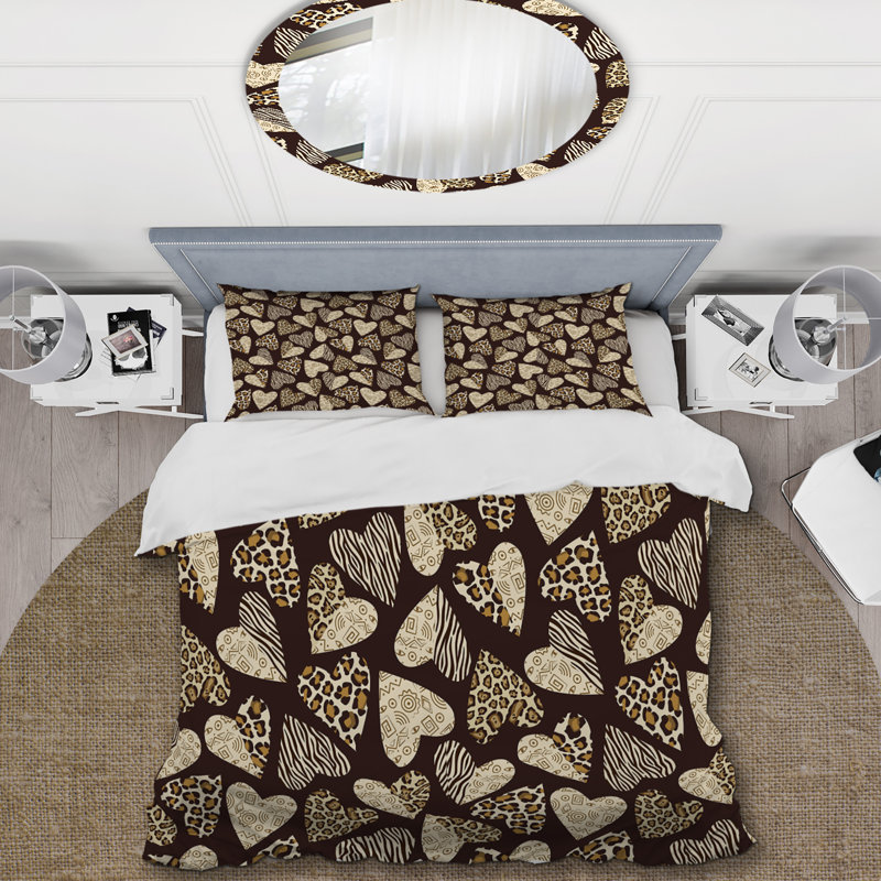 Ensemble de housse de couette en microfibre brun / beige 3 pièces
