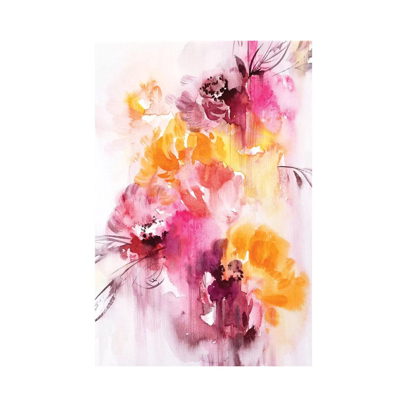 Orange and Red Flowers Abstract 1 Piece Wrapped Canvas Painting, 20.32 cm H x 30.48 cm W