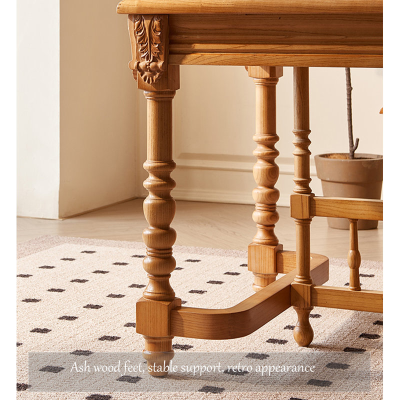 Table de salle à manger rectangulaire en bois massif sculpté de style français, Brun, H 29,53 po x L 62,99 po x l 31,5 po