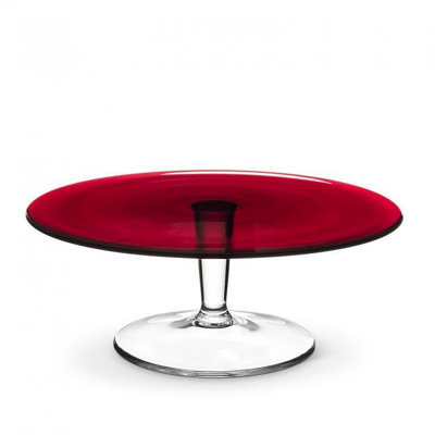 Red Plate With Clear Pedestal Cake Stand