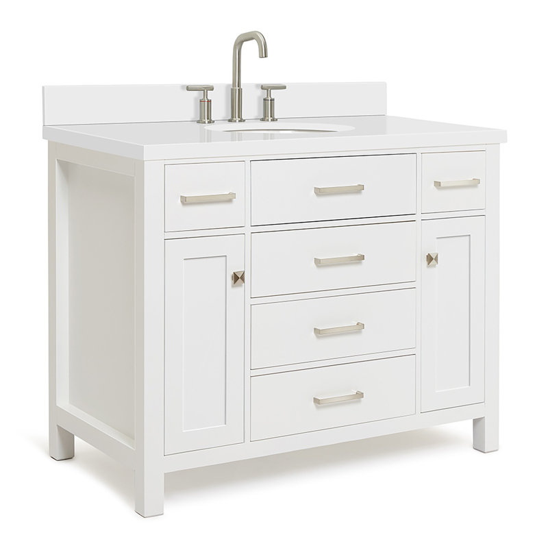 Macnair 42" Single Bathroom Vanity with White Quartz Top, White