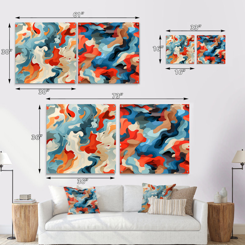 Coulliette - Ensemble de 2 peintures murales abstraites en acrylique, H 16 po x l 33 po