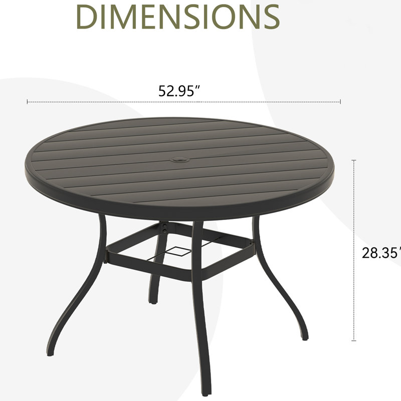Outdoor Round Patio Table For 6 - 7, All Weather Metal Dining With Adjustable Umbrella Hole, Powder Coated Rust Protection, Bent Legs Better Stability And Aesthetics, Hand Polished Finish, Ideal
