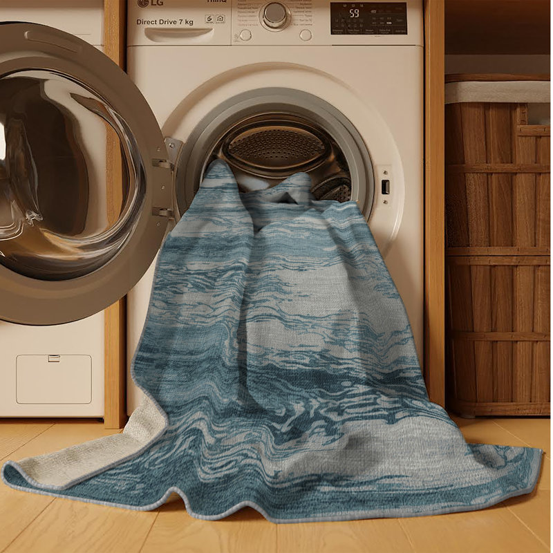 Machine Washable Abstract Gray Area Rug, Rectangle 6' x 9'