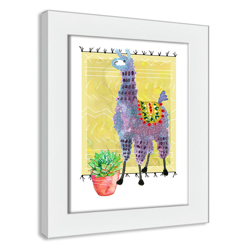 « jolie llama ii », art sur toile, H 12 po x l 10 po x P 0,625 po, Cadre blanc