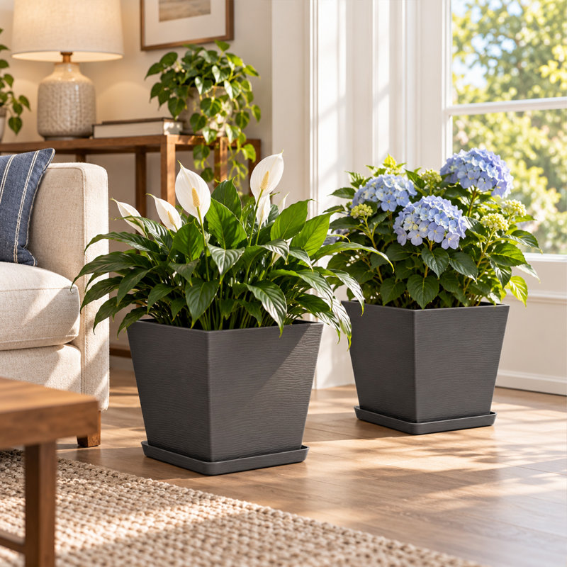 Pots à plantes d'intérieur et d'extérieur avec plateau Kozyard 4Packs Taper, Gris, 2