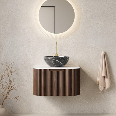 Meuble-lavabo de salle de bain mural avec tiroir, pré-assemblé