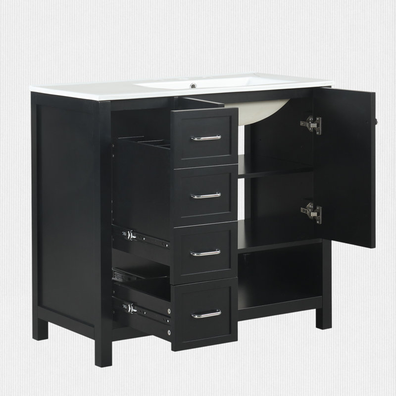 Meuble-lavabo 36 "avec plateau et tiroirs, Noir