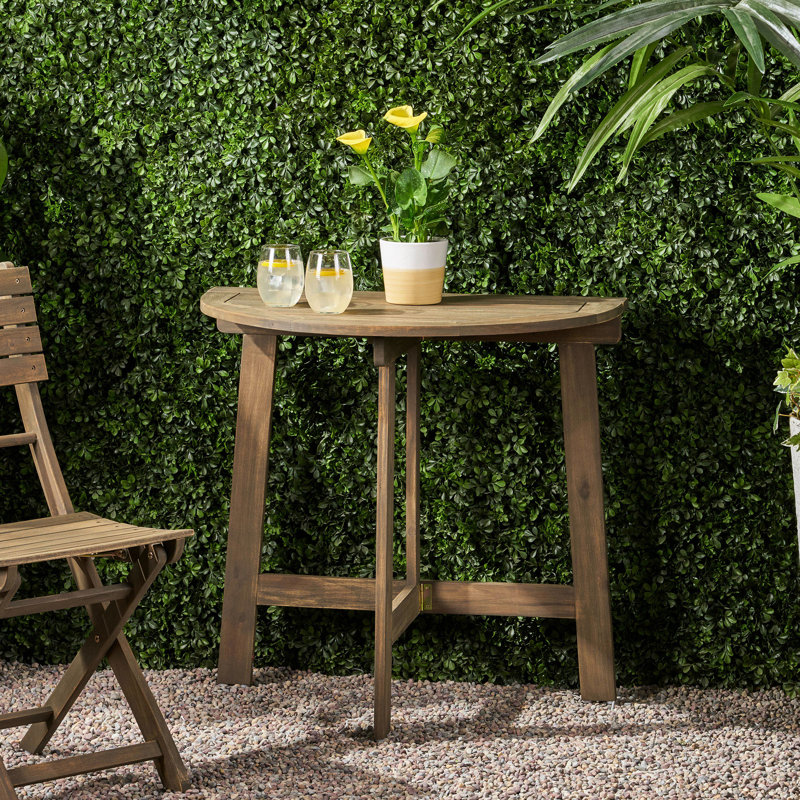 Table bistro semi-ronde pliante en bois d'acacia peu encombrant pour terrasse, finition grise