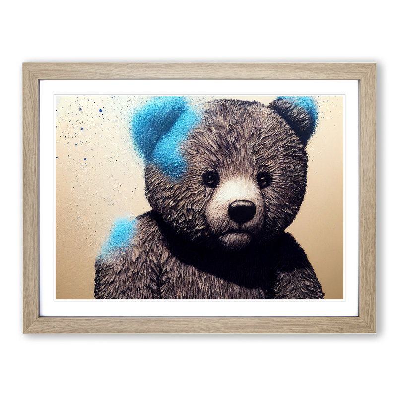 Interesting Teddy Bear - Framed Print, 46cm H x 64cm W x 2cm D, Oak