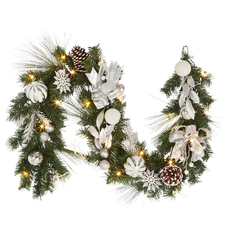 6ft Pre-Lit Christmas Garland with LED Lights, Battery Powered Xmas Garland, Silver