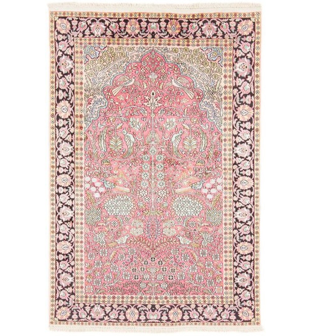 Handgefertigter Teppich in Rosa/Beige/Grün