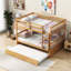 Lit superposé double en bois d'hévéa double avec lit gigogne simple, échelle et garde-corps, convertible en 2 lits doubles, naturel