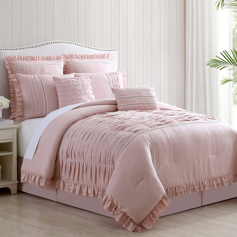  Microfiber 8 Piece Comforter Set, Cal. King Comforter + 7 Additional Pieces, Mauve