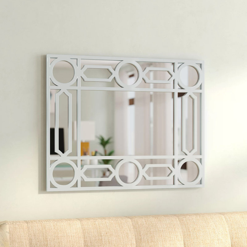 29.5" Framed Geometric Openwork Rectangular Wall Mirror, White