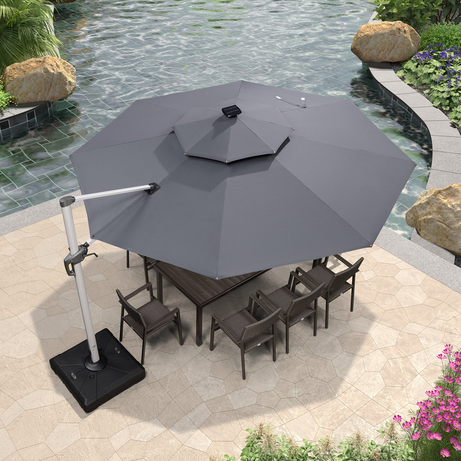Lillehammer 12' Cantilever Umbrella with Lights, Gray