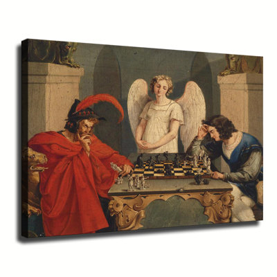 Faust And Mephistopheles Playing Chess Vintage Canvas Wall Art Framed Ready to Hang Living Room Bedroom Home Decor