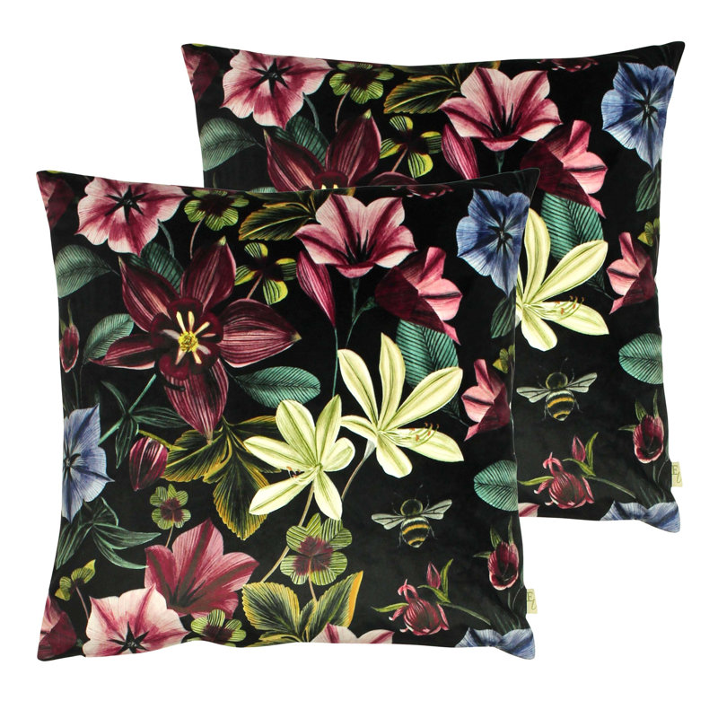 Midnight Garden Floral Velvet Polyester Filled Cushion, Shiraz, 43cm H x 43cm W x 20cm D