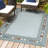 Hermindo High-Low Modern Diamond Border Blue/Ivory Indoor/Outdoor Rug-1832892147