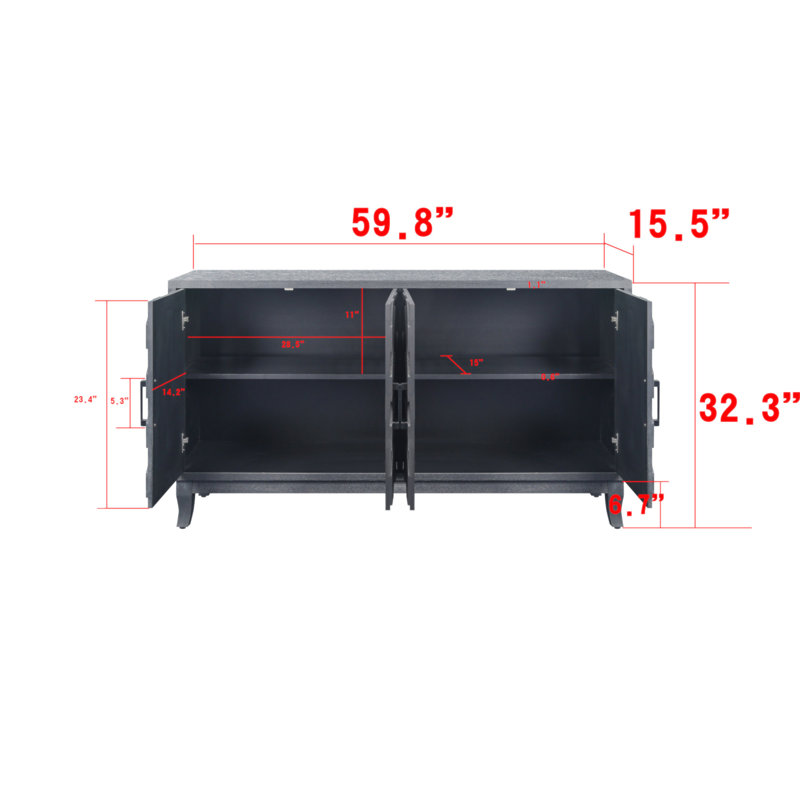 Armoire buffet plus forte de style rétro, rangement décoratif laqué avec 4 portes, buffet épais pour le vestibule et le salon