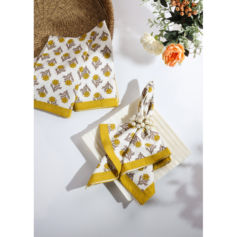 Golden Marigold Block Print Cotton Napkins