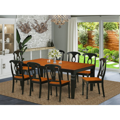 Ensemble de table de salle à manger 9 pièces comprenant une table de salle à manger rectangulaire avec rallonge papillon et 8 chaises en bois, noir et cerise