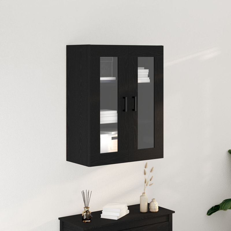 Wall Cabinet Wall-mounted Engineered Wood Modern Rectangular Storage, Black Oak