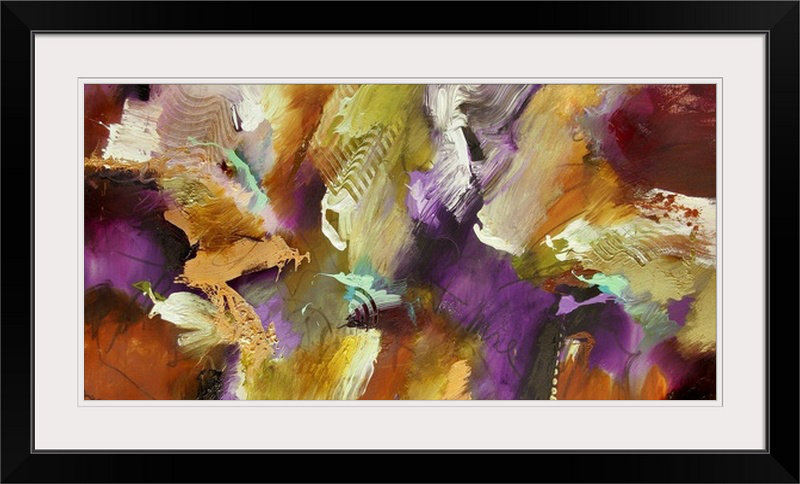 «Primeval Vertu» par Odum, impression, H 32 po x l 56 po x P 1 po, Cadre noir