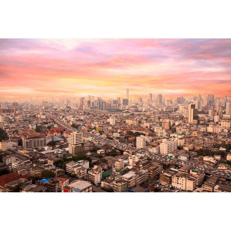 Zakhi City Sunset, H 20 po x l 30 po, Non, Cadre flottant noyer