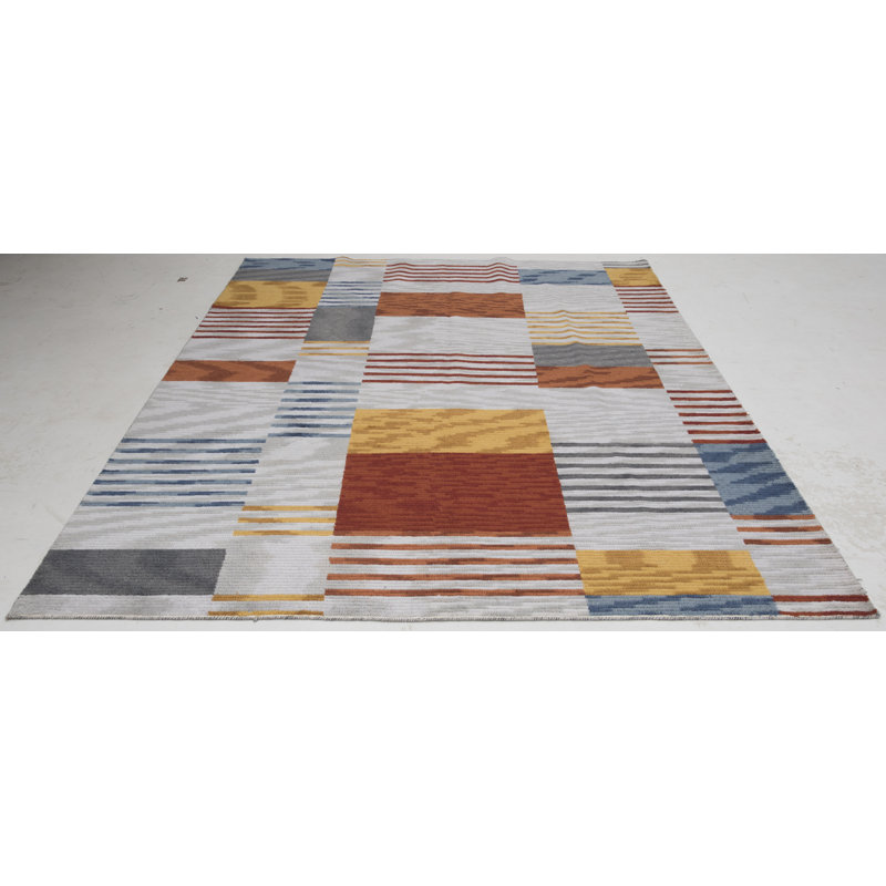 Handmade Cotton and Wool Geometric Area Rug